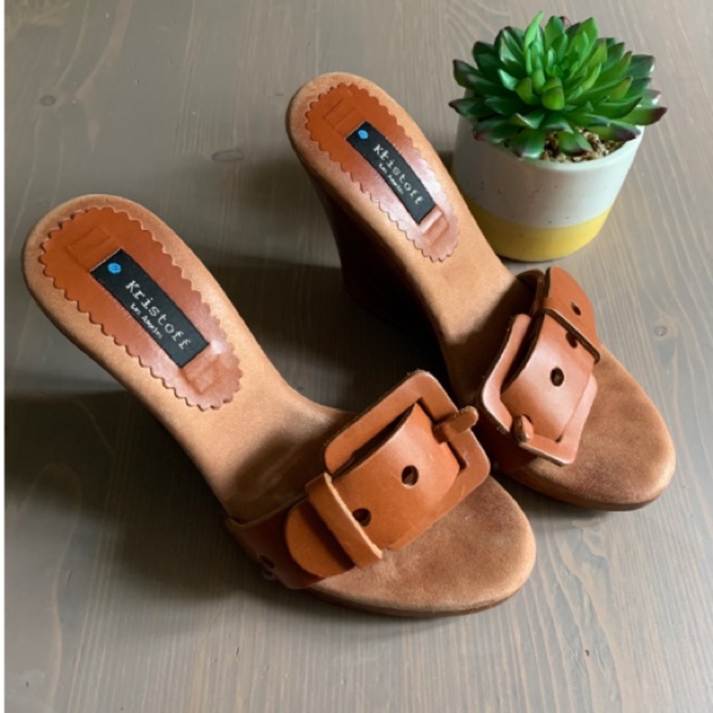 Kristoff Los Angeles Wood & Leather Wedge Sandals